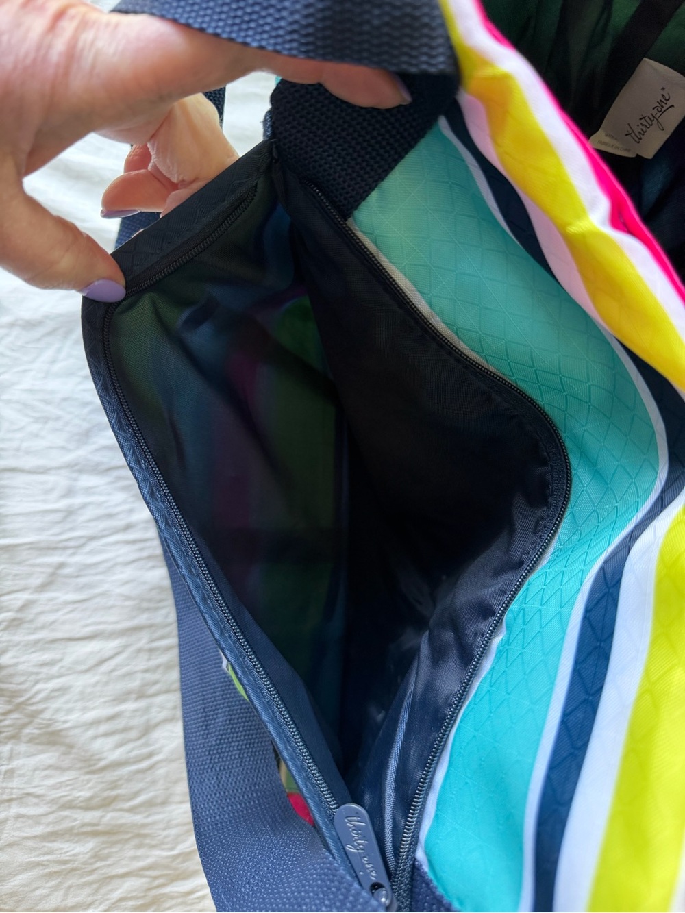 Thirty-One Gifts Preppy Pop Striped Tote in Lime, Teal, Pink & Navy - Picture 3 of 5